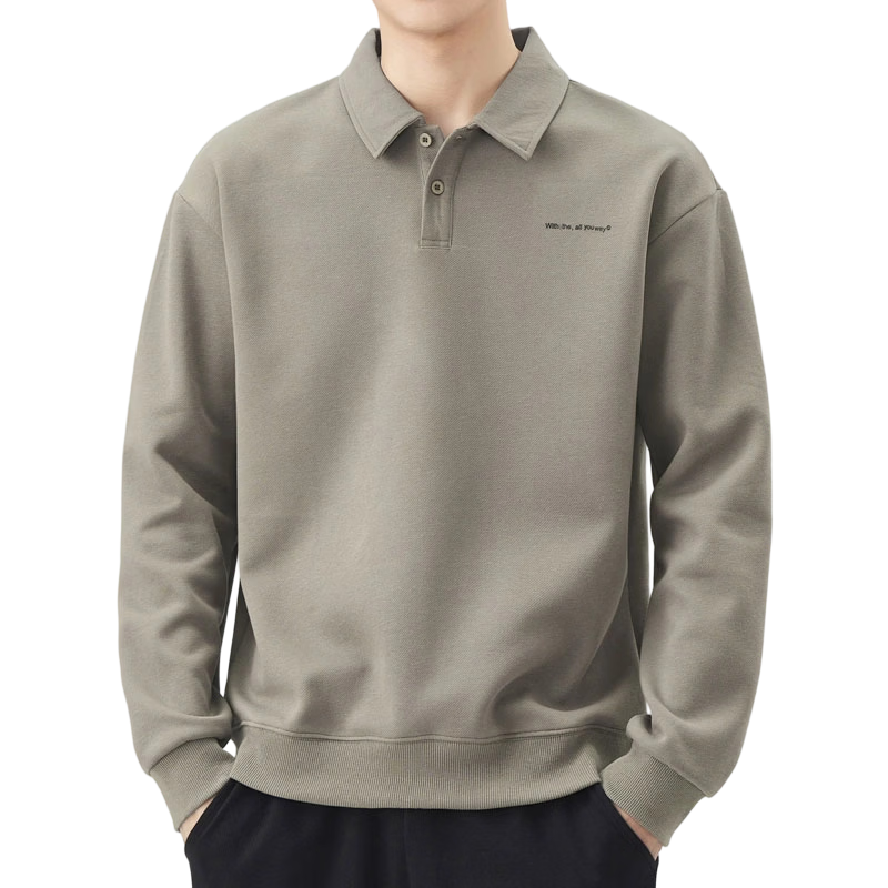 JEEP SPIRIT吉普POLO衫男士卫衣春季宽松长袖翻领t恤衫上衣男 灰绿 XL