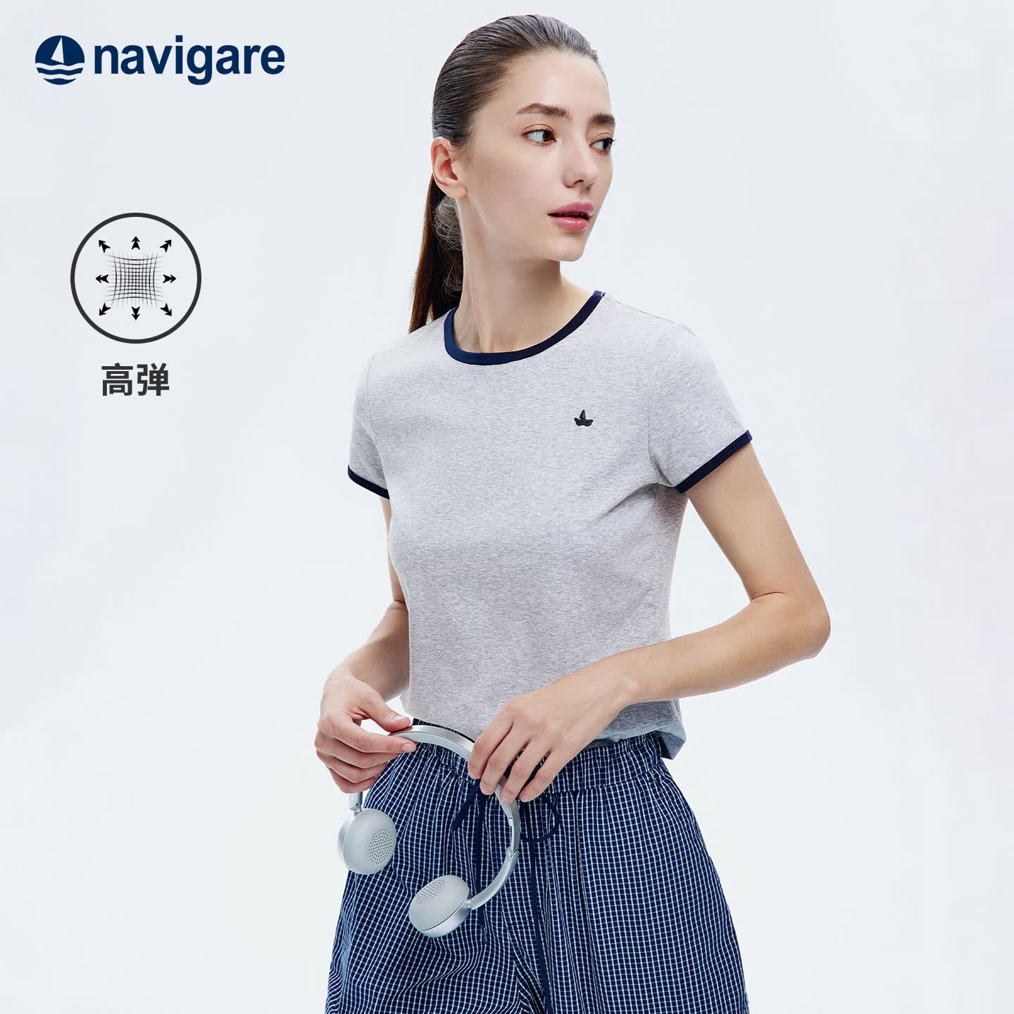 Navigare时装周同款小帆船26新款女T恤高弹修身轻徒步短袖上衣2325506511