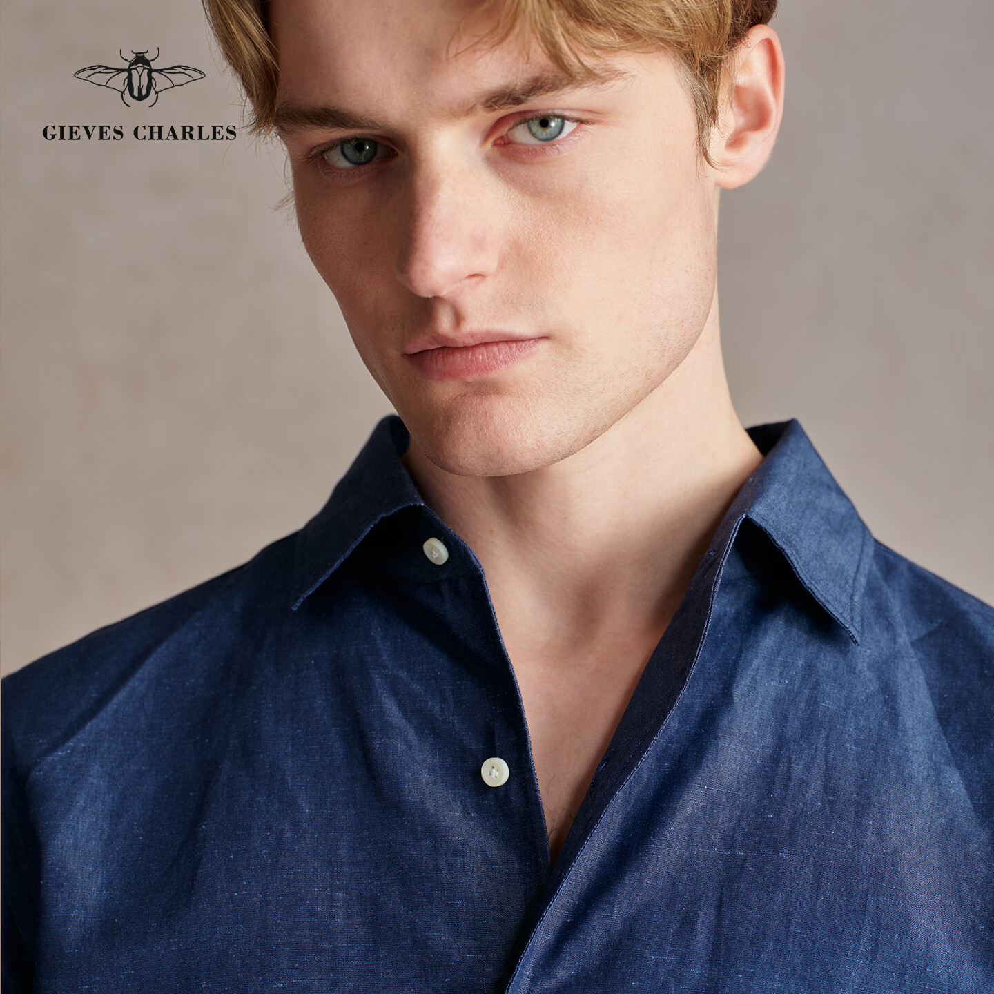 GIEVES CHARLES【26春新品】意式设计感纯棉牛仔衬衫高端商务一片领长袖休闲衬衫 午夜丹宁 42