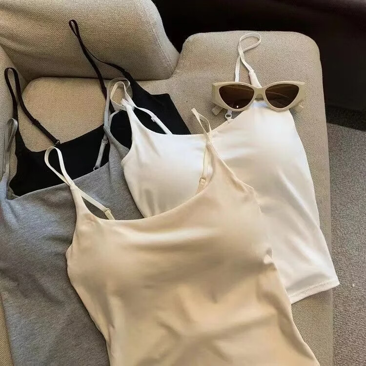 【精选优选】纯欲甜妹吊带背心女内搭外穿美背带胸垫褶皱设计感修 白色【高品质】 均码 【70-125斤】