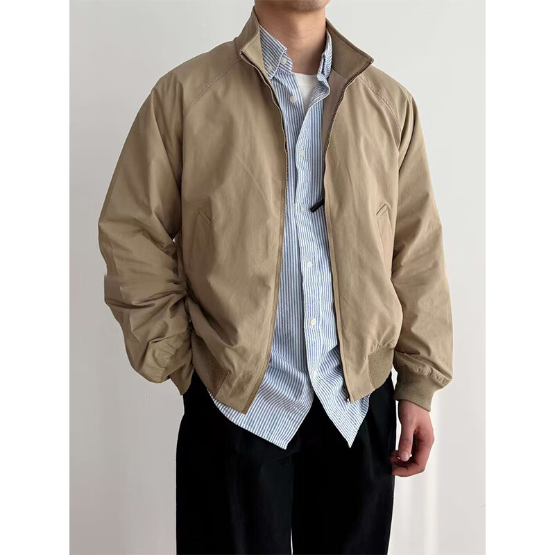 BULLDAMAN高档轻奢老钱风哈灵顿夹克男春季新款时尚立领茄克宽松休闲短外套 橄榄色 M