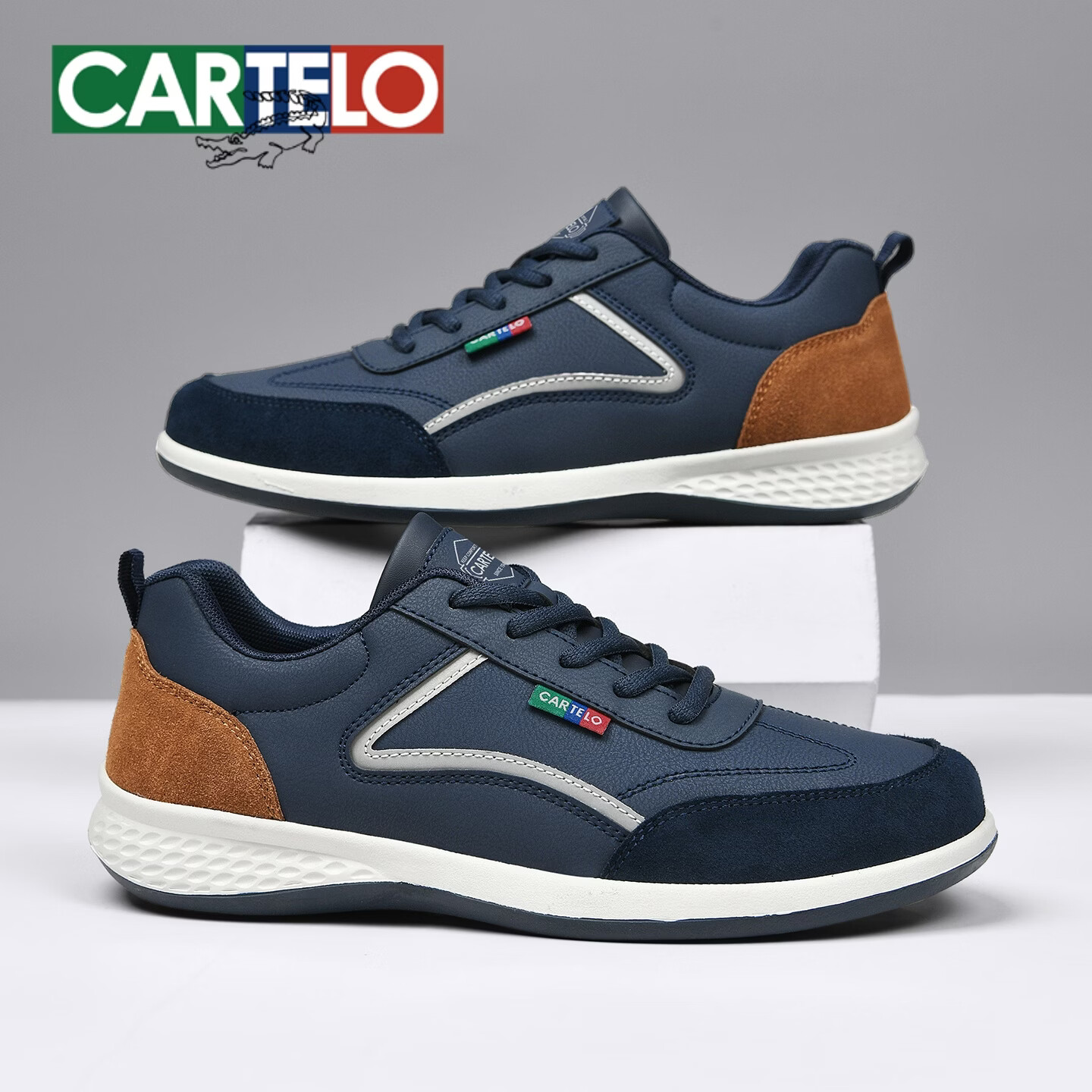 卡帝乐鳄鱼（CARTELO）男鞋厚底透气休闲板鞋男士潮流百搭运动鞋男学生跑步舒适鞋子男款 深蓝色 44 (270mm) 标准运动鞋尺码