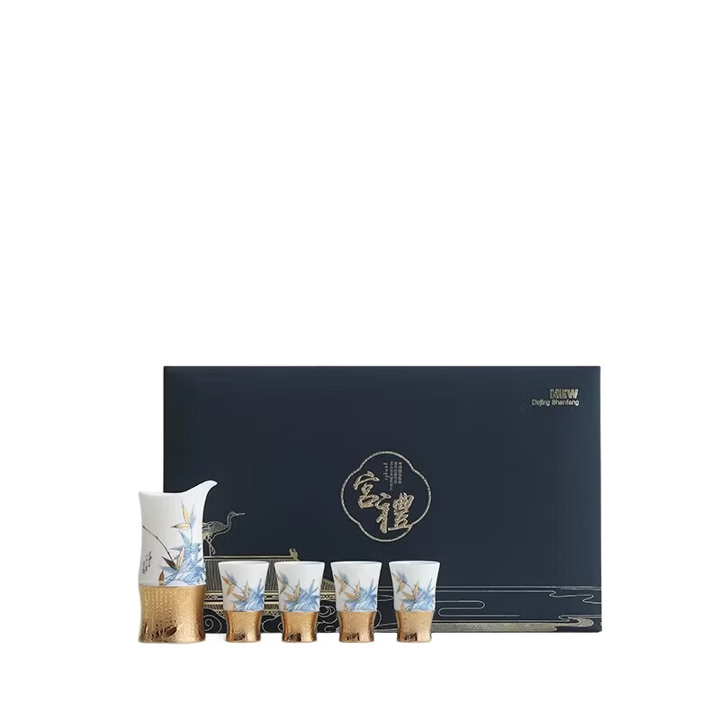 BOSSY国潮鎏金羊脂玉酒具套装白清酒杯高档送长辈领导寿宴乔迁新年礼物 素烧玉瓷丨（高风傲然）酒具套装【高档礼盒】