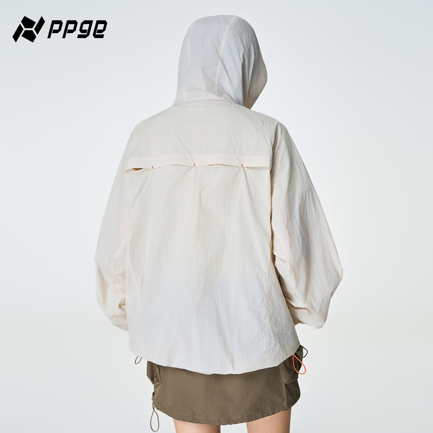 PPGE防晒衣UPF100+防紫外线透气连帽衣服户外男女同款撞色拉链外套 流云白 S