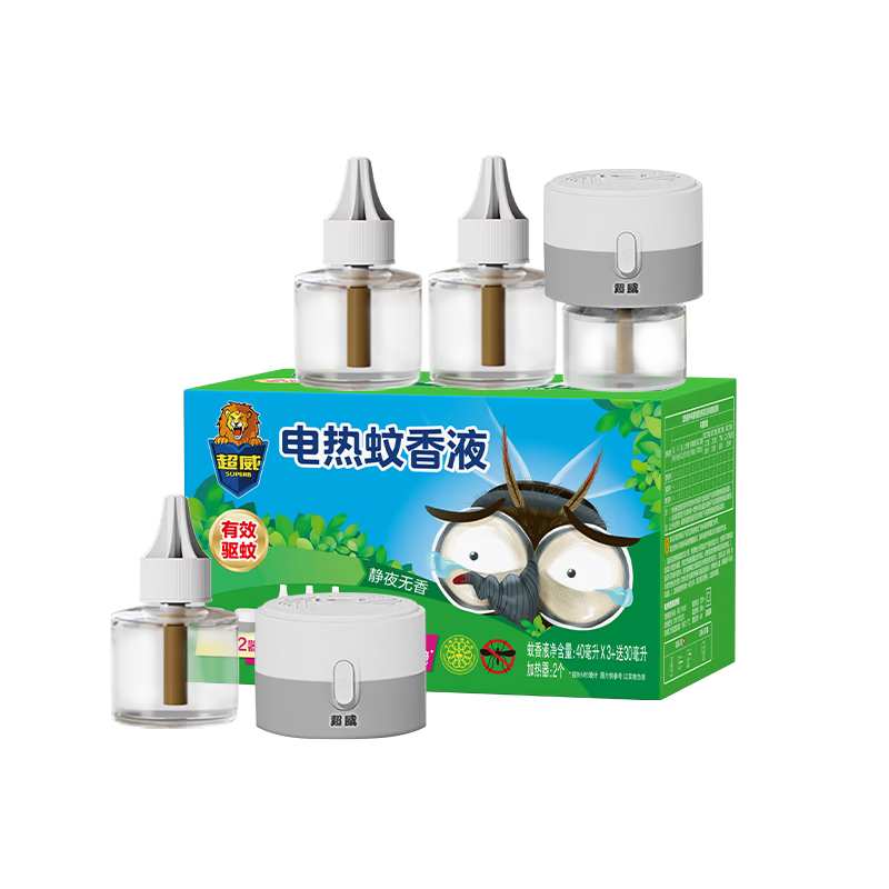 超威电蚊香液基孔肯雅热灭蚊器无香驱蚊防蚊液补充液4瓶2加热器