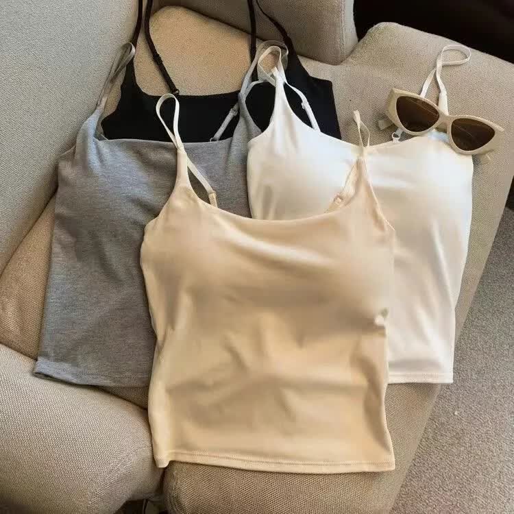 【精选优选】纯欲甜妹吊带背心女内搭外穿美背带胸垫褶皱设计感修 白色【高品质】 均码 【70-125斤】