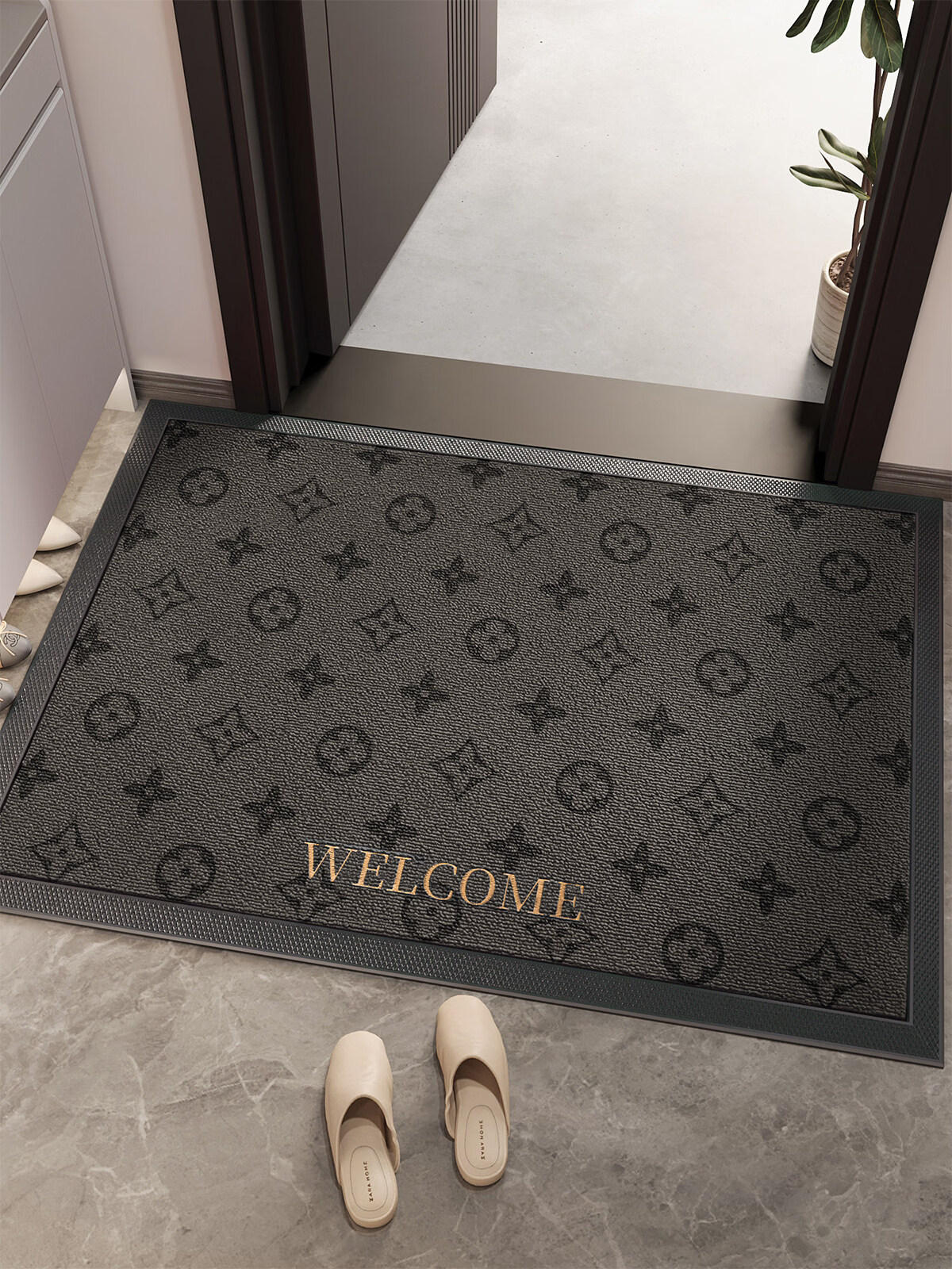 米黛蕾家用门口地垫进门高端大气入户灰色防滑轻奢脚耐脏免洗毯玄关 红色L-无字-激光雕刻入户垫 【定制尺寸请联系客服】