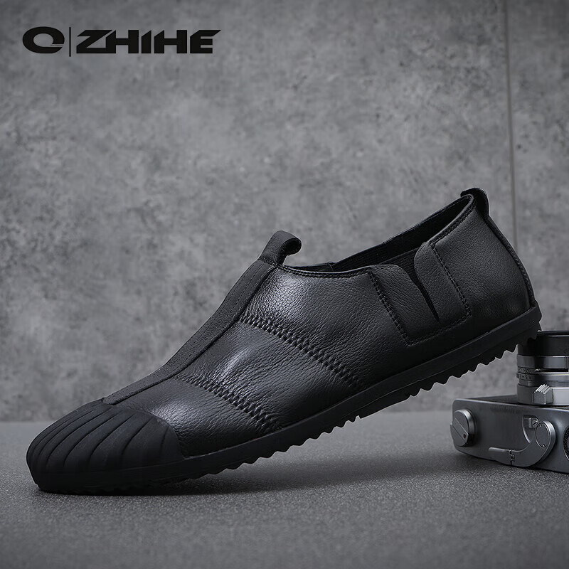Q ZHIHE2025秋冬季新款男士轻便舒适纯皮鞋子软底乐福鞋男透气休闲板鞋 黑色 43 (265mm) 京东折扣/优惠券