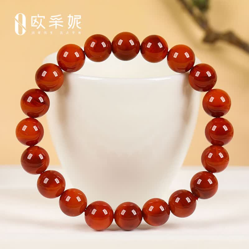 欧采妮(OUCERNY)南红手串奢藏级天然凉山妖花牛血红满色满肉火焰纹玛瑙大圆珠手链 天然南红 10M+