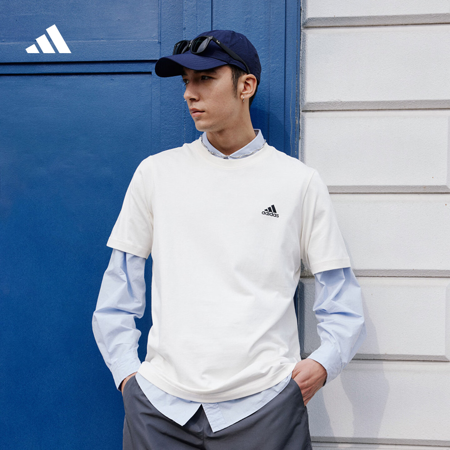 adidas情侣休闲纯棉上衣圆领短袖T恤男女夏季阿迪达斯官方轻运动 米白   L  