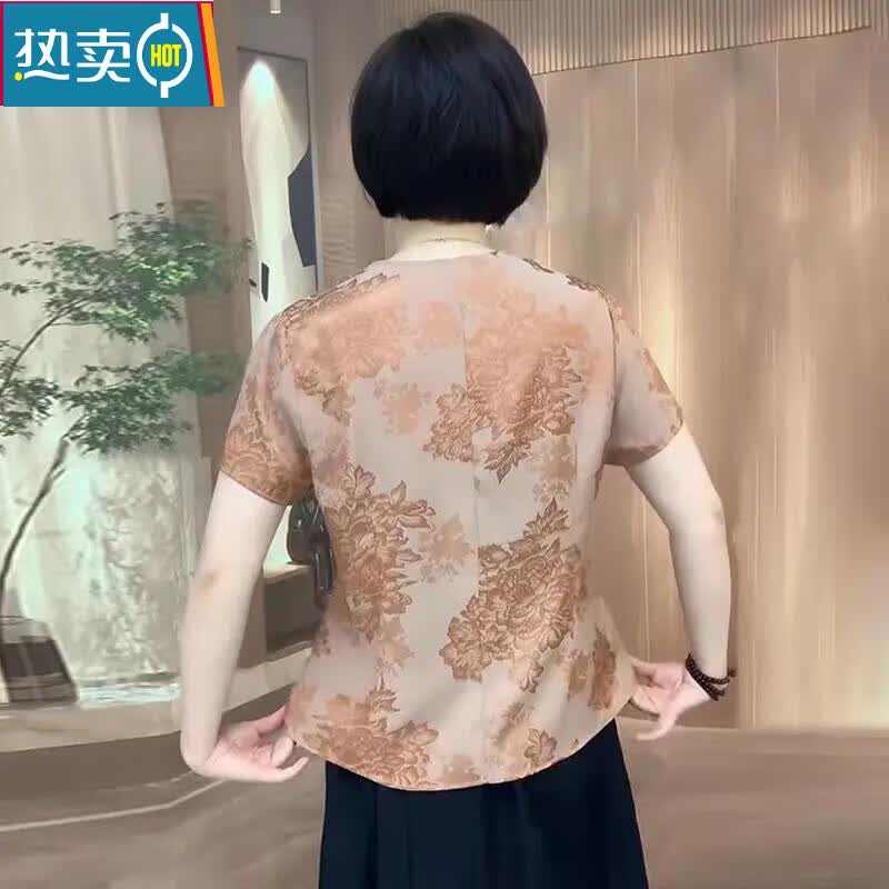 夏典素订女王(SE.PSTP)中式夏季上衣时尚国风中老年洋气衬衫妈妈旗袍新款短袖遮肉 绿色 2XL 建议115-130斤