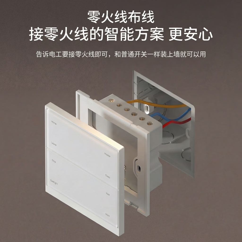 涂鸦智选即屋超薄智能开关 语音控制Zigbee 零火 超长寿命 飞天系列 零火8开-横版