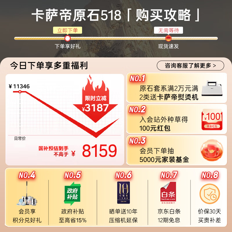 卡萨帝(Casarte)原石518L法式多门冰箱MRA PLUS低氧窖藏养鲜自动制冰双系统BCD-518WGCFDMGWUU1 517同款国家补贴