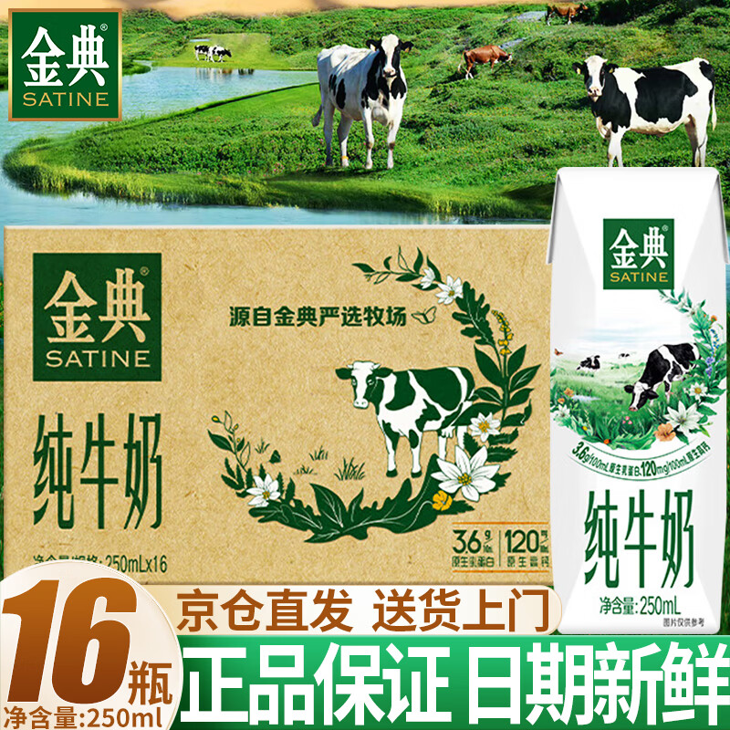 伊利金典纯牛奶高钙儿童营养早餐搭档纯奶礼盒装 纯牛奶250ml*16盒