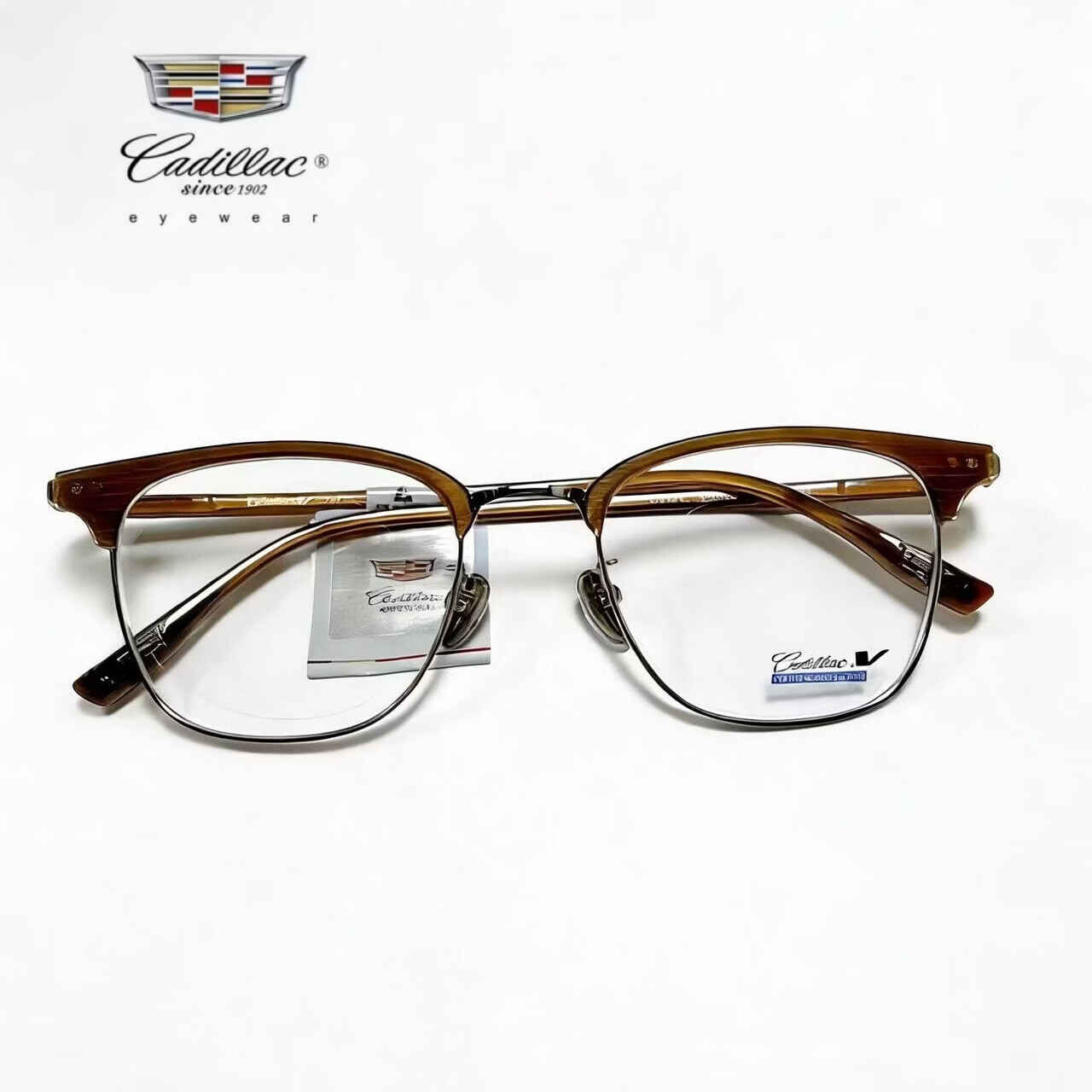 凯迪拉克（CADILLAC）商务休闲风格的眉毛框适配方圆脸长脸等多种脸型c1305a 浅棕色 单镜架