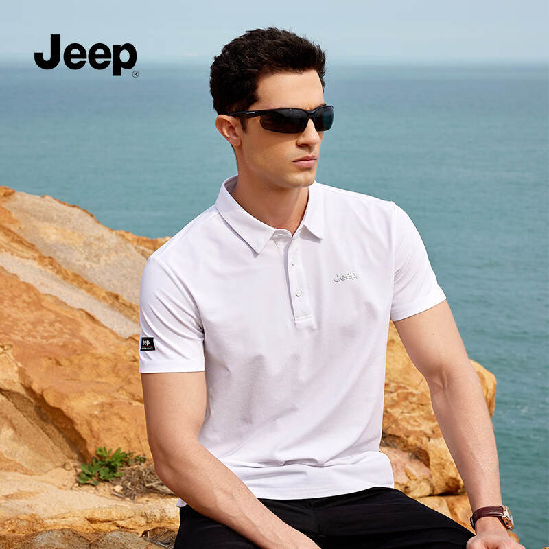 JEEP吉普时尚男装2026年春夏季新款休闲凉感polo衫翻领薄款短袖t恤男 幻影黑 /男女同款 L （175/92A）
