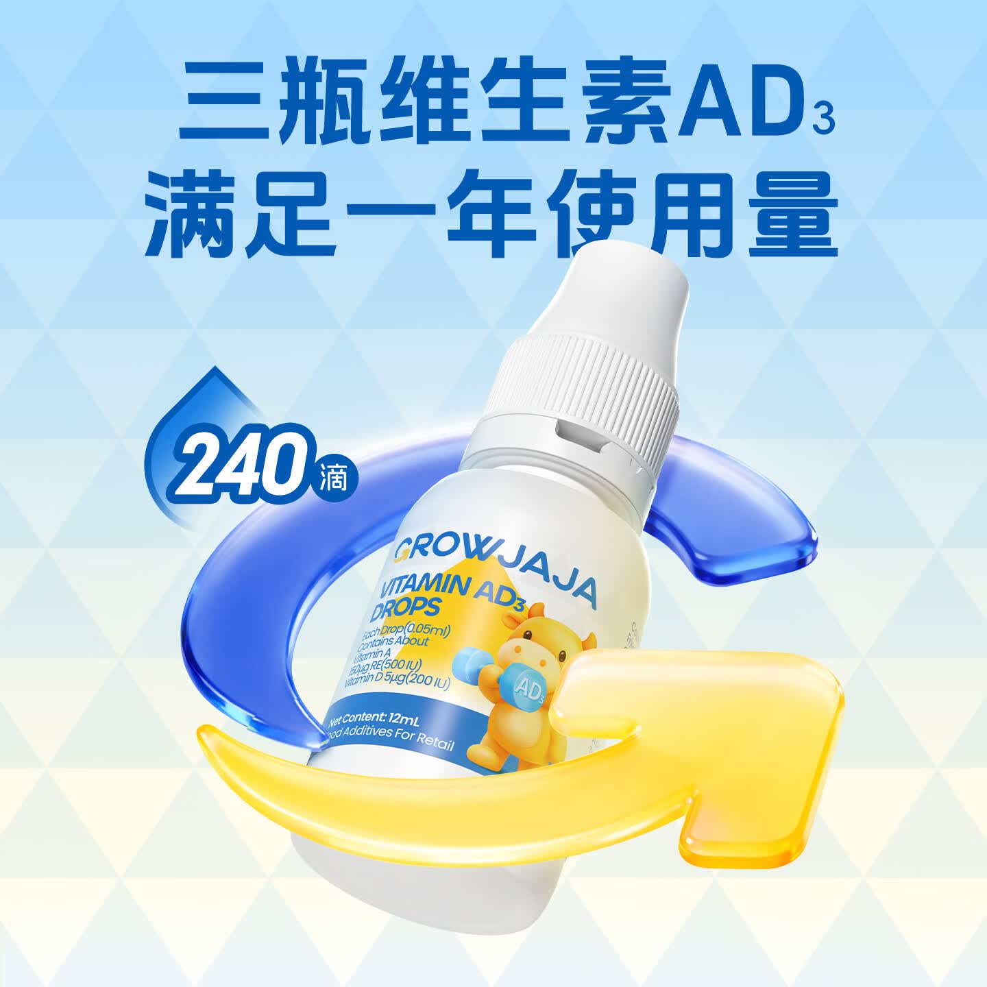 GROW JAJA成长小将儿童维生素AD3滴剂新西兰进口复合食品营养强化剂12ml 【一盒体验装】 12ml*1盒