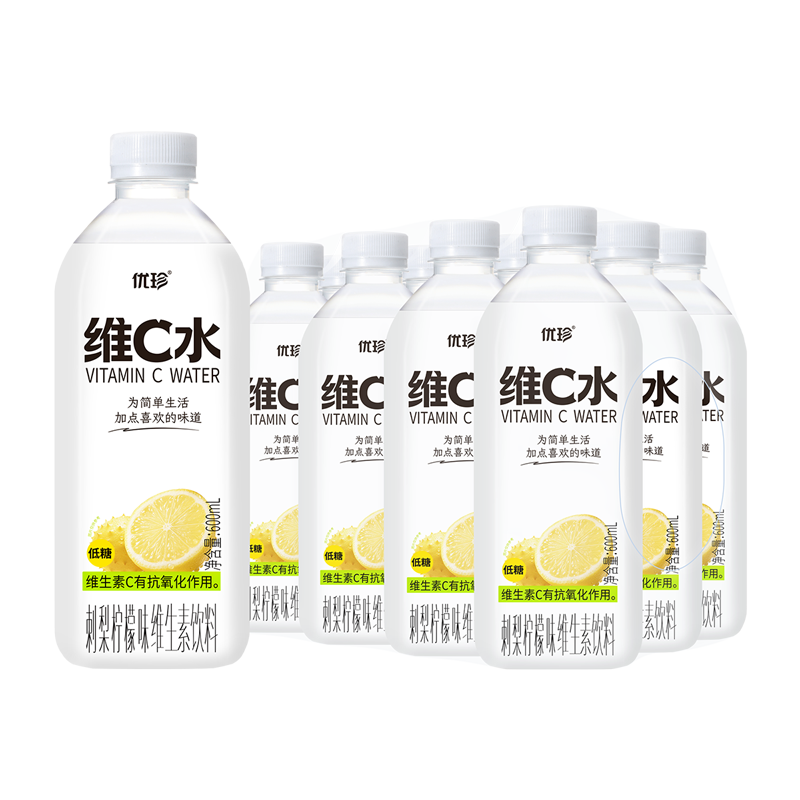优珍维C水 刺梨柠檬味维生素饮料0脂肪果味维他命水vc饮料600ml*12瓶
