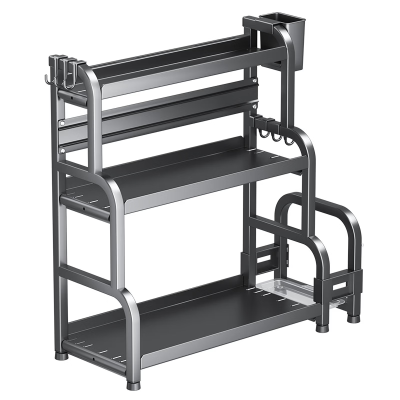 臻古朴多功能厨房置物架落地多层蔬菜储物架杂物架微波炉烤箱架收纳架子 双层置物架升级款【30cm】