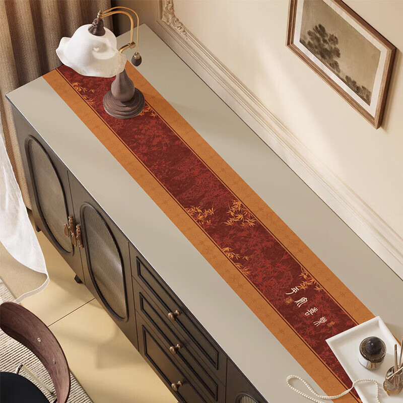 无印良品中式红色电视柜桌垫轻奢高级感茶几餐边柜盖布鞋柜酒柜台面保护垫 鹤佑康宁-超防污 30X80cm【防磨耐刮】