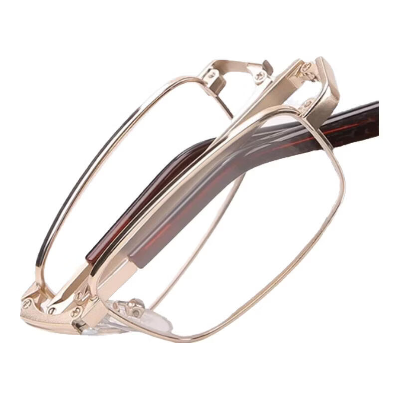 珈一智能变焦折叠耐磨便携天然水晶石老花眼镜男中老年人高清眼镜 折叠高清真水晶 金色框【送检测卡】 100-700度自动变焦【通用款】