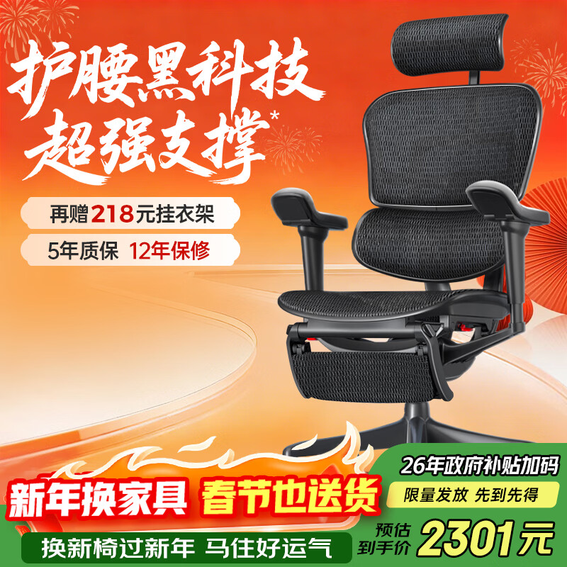 Ergonor保友金豪b雄鷹 人體工學椅 電腦椅 電競椅辦公椅子可躺老板椅 【金豪雄鷹X9】武士黑+躺舒寶