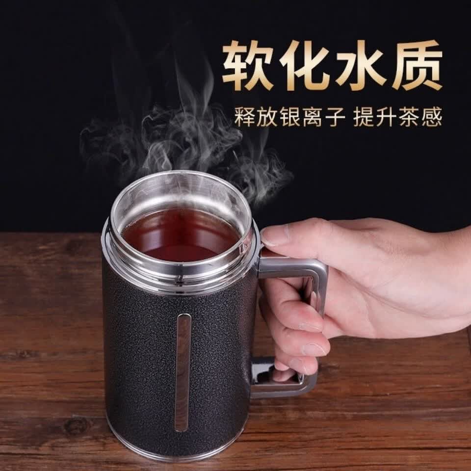 亚利顿高档银杯子足银内胆保温杯喝水银泡茶杯男士女商务送领导刻字定制 耐磨紫色【480ml】