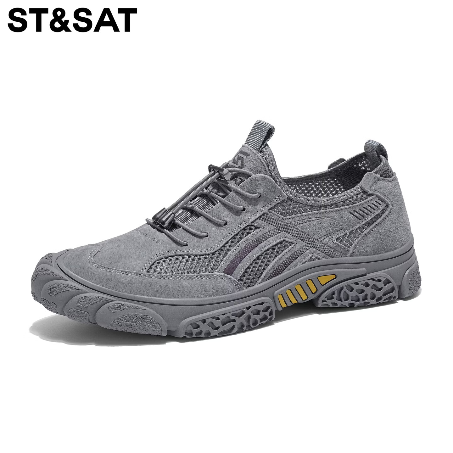星期六（St&Sat）登山鞋男夏季新款透气网面鞋男免系带户外一脚蹬凉鞋运动飞织鞋男 灰色 44 (270mm) 标准运动鞋尺码