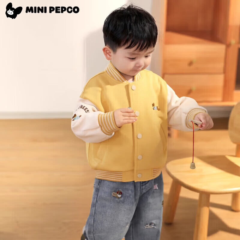 小猪班纳（PEPCO）儿童棒球服春秋季2025新款时尚男童女童卡通外套小童上衣宝宝夹克 MTH【四色】棒球服-藏青色 （单外套） 80 (建议身高70-80cm)
