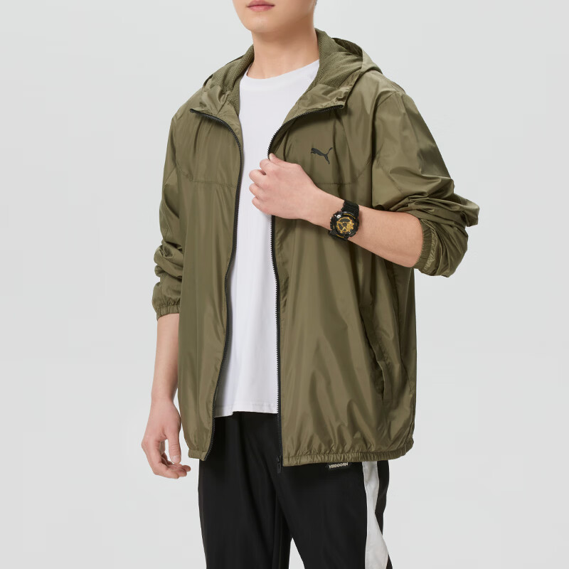 彪马（PUMA）外套男夏季薄款上衣男装运动服宽松连帽梭织夹克男 687540-81/内里网衬/橄榄绿 S