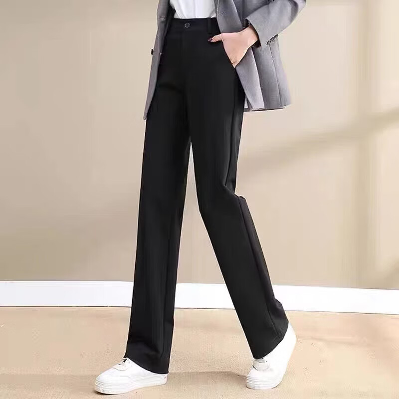 柯诗曼西装裤女2026春款显瘦高腰垂感拖地长裤宽松通勤直筒休闲阔腿裤子 4216-黑色 3XL 【建议135-150斤】