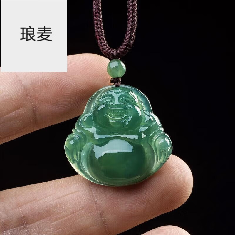 snqp缅甸翡翠冰种佛公油青玉佛吊坠蓝水弥勒佛玉坠笑佛挂件 坠笑佛