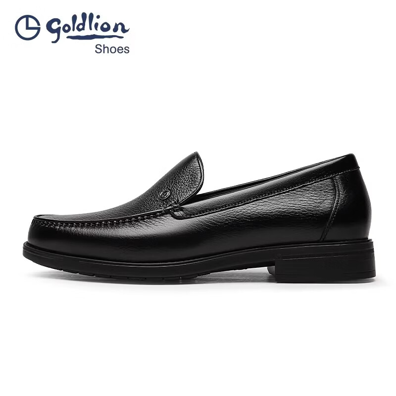 金利来皮鞋新款真皮商务套脚男鞋真皮耐磨时尚懒人一脚蹬乐福鞋男 黑色 44 欧码(偏大一码)