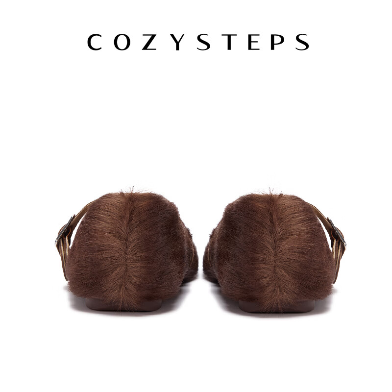 COZY STEPS可至女士26春季新款浅口牛毛玛丽珍单鞋平底鞋女 暖绒棕 37