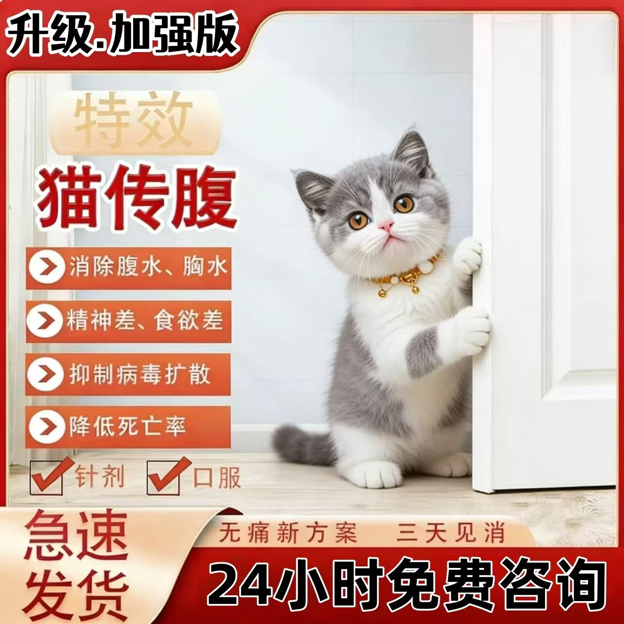 (次日达 空运)44I猫腹传针剂油剂水剂干性湿性腹水腹膜炎口服片剂 口服片剂5公斤1盒12粒