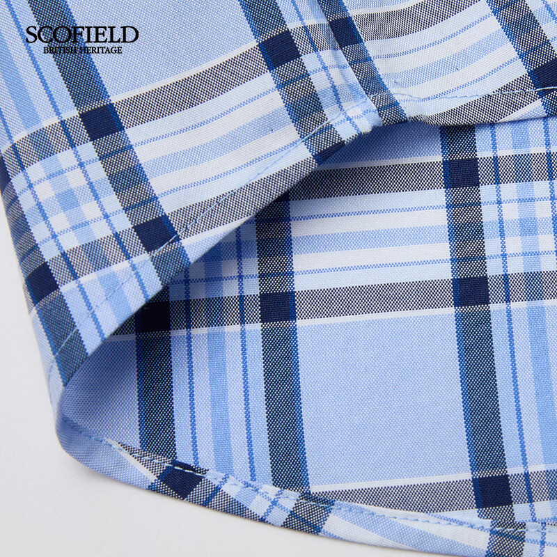 Scofield男装26年夏季新品日常通勤时尚格纹穿搭100%棉短袖衬衫男 浅蓝色 XL (180)