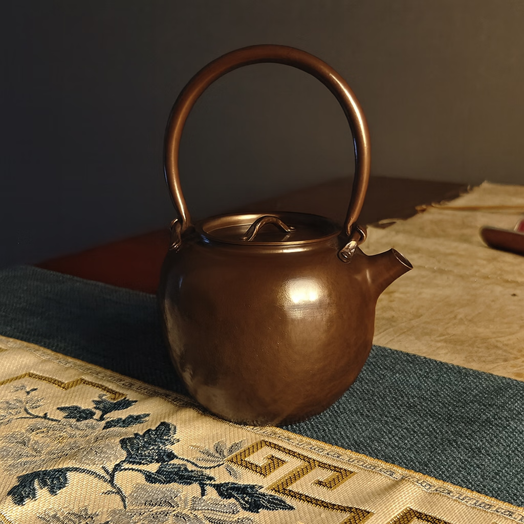 纯紫铜手工锤纹烧水壶炭火功夫茶具围炉煮茶壶家用小号煮水壶 紫铜提梁小号烧水壶（咖色）