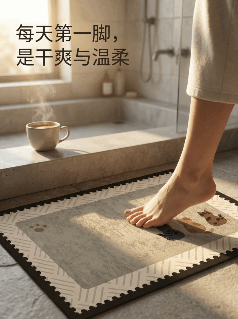 ALPLUME2026卡通浴室地垫卫生间硅藻泥吸水速干地毯厕所门口防滑耐脏脚垫 绿屿地垫-背影   利落方形款 定制联系客服