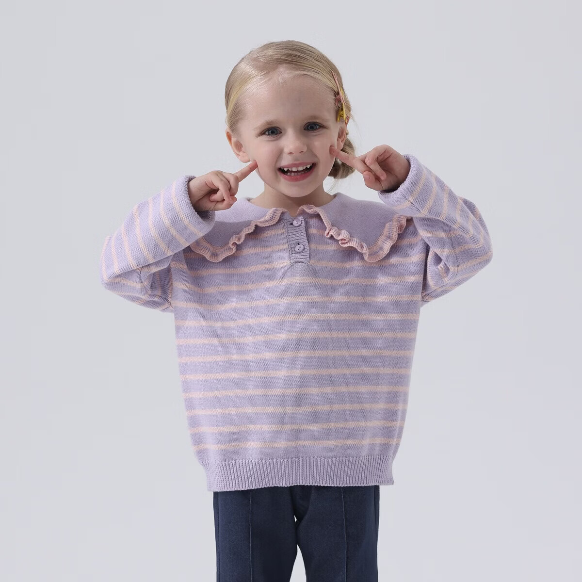 丽婴房儿童针织毛衣女宝宝棉毛衣女宝宝复古条纹上衣2026春新品 淡紫 80 cm