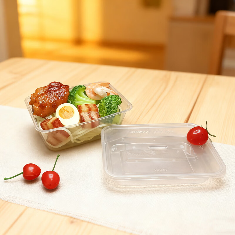 稷王谷一次性饭盒500ml长方餐盒*300套透明塑料加厚带盖打包盒餐具 【500ml长方餐盒】300套装