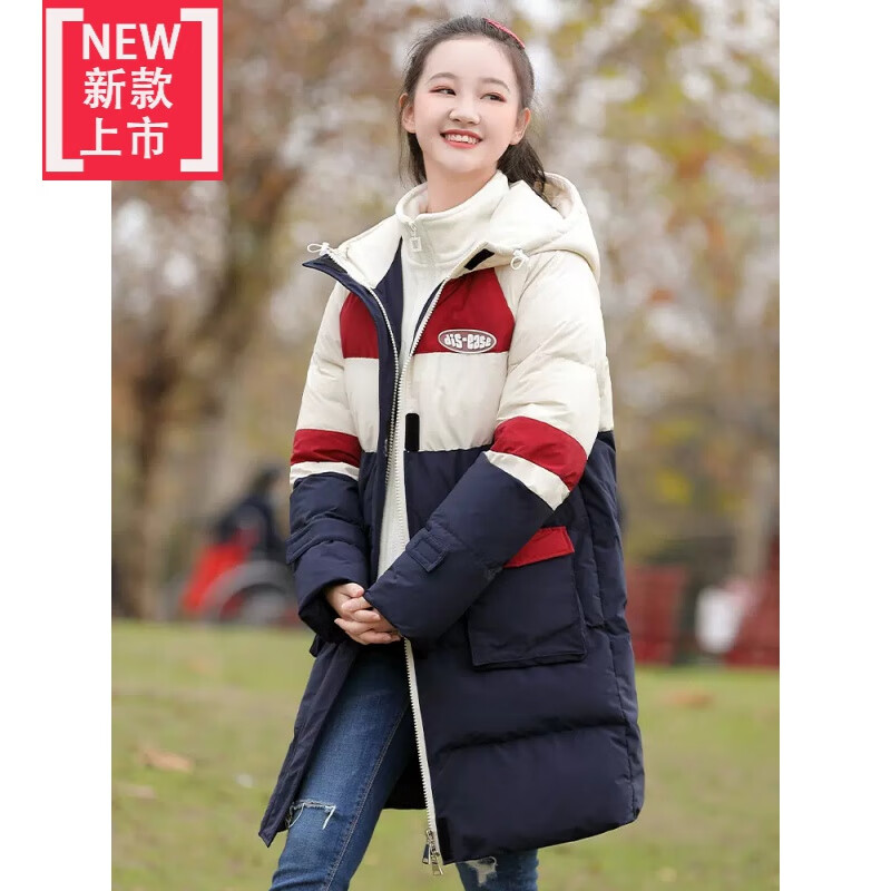 初中女生高中学生少女装大学生穿的学生服女白鸭绒冬季中长款高中生