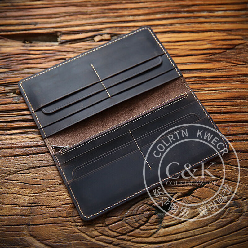Colrtn Kwecr钱包男士长款手夹包真牛皮钱夹多卡位卡包手机包横款手包奢侈品 CK深棕色19*10*2