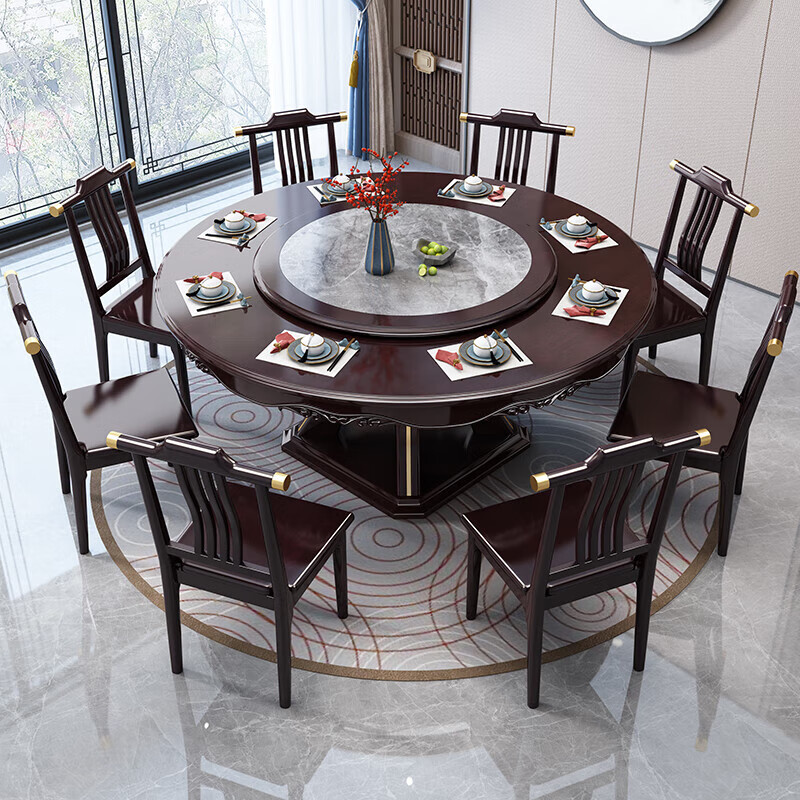 季百丽时餐桌 新中式岩板餐桌椅组合家用大小圆实木餐桌1.8米饭 黑紫壇色 1.2米单桌 转盘(  配0.8米转盘 )属于什么档次？