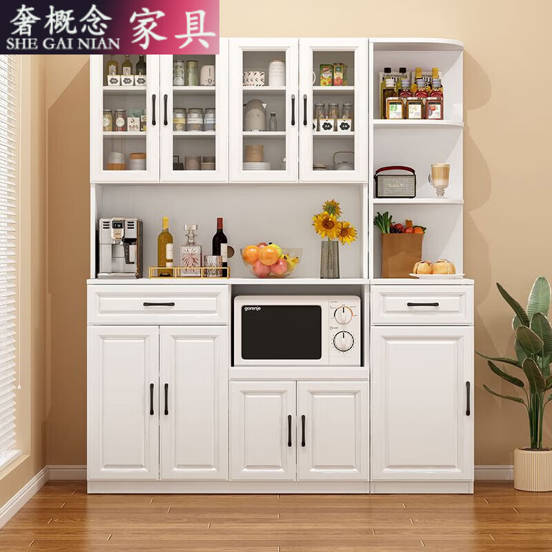 奢概念2026新款餐边柜一体靠墙高低柜子简易茶水柜客厅置物柜厨房储物柜 B款高级灰+暖白 现货即发 送货入户