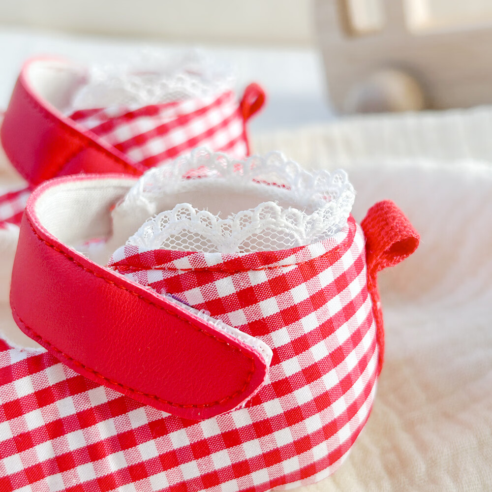 春秋款婴幼儿0-6-12月宝宝鞋女童公主鞋婴儿鞋单鞋软底不掉学步鞋 樱桃格子公主鞋 单层 15 内长12.5cm L码建议7-12个月