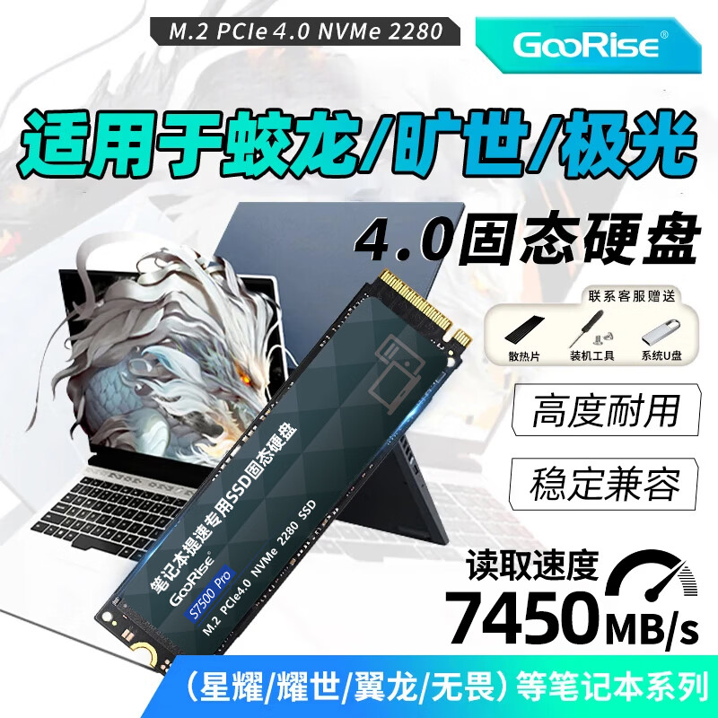 GooRise ssd适用机械革命笔记本专用固态硬盘极光/蛟龙/旷世/耀世/深海幽灵pcie3.0 1t固态硬盘m.2NVME 4.0-【1TB】GooRise固态硬盘7450M