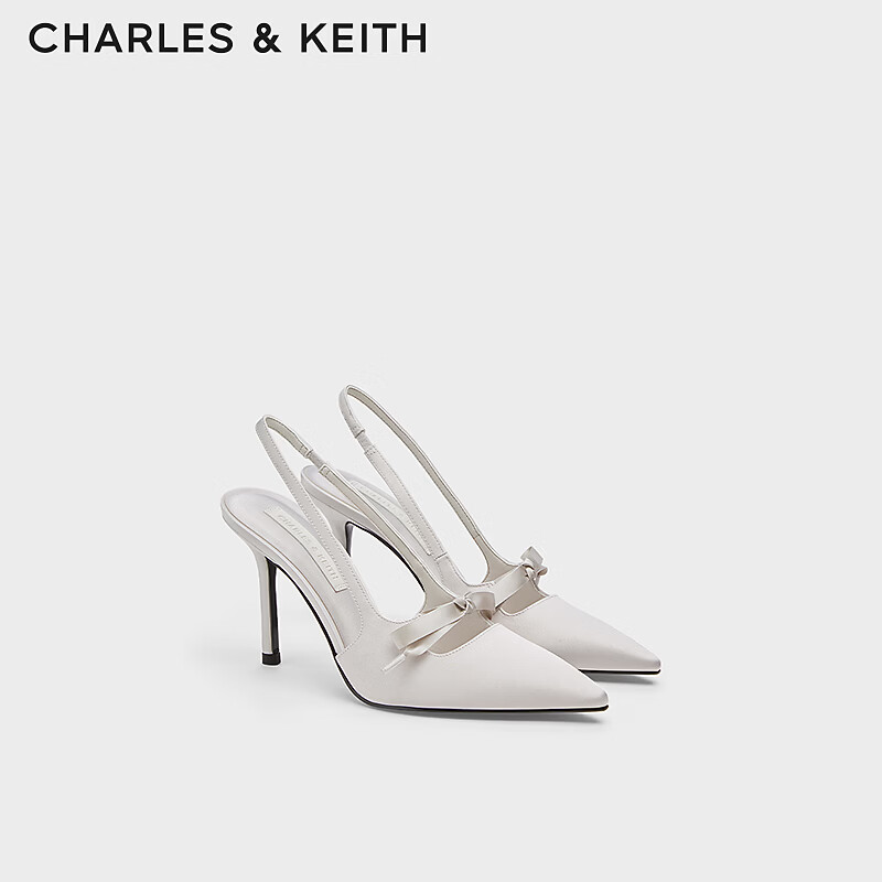 CHARLES&KEITH缎面蝴蝶结尖头高跟凉鞋女生日礼物送女友CK1-60361556 Light Grey浅灰色 37