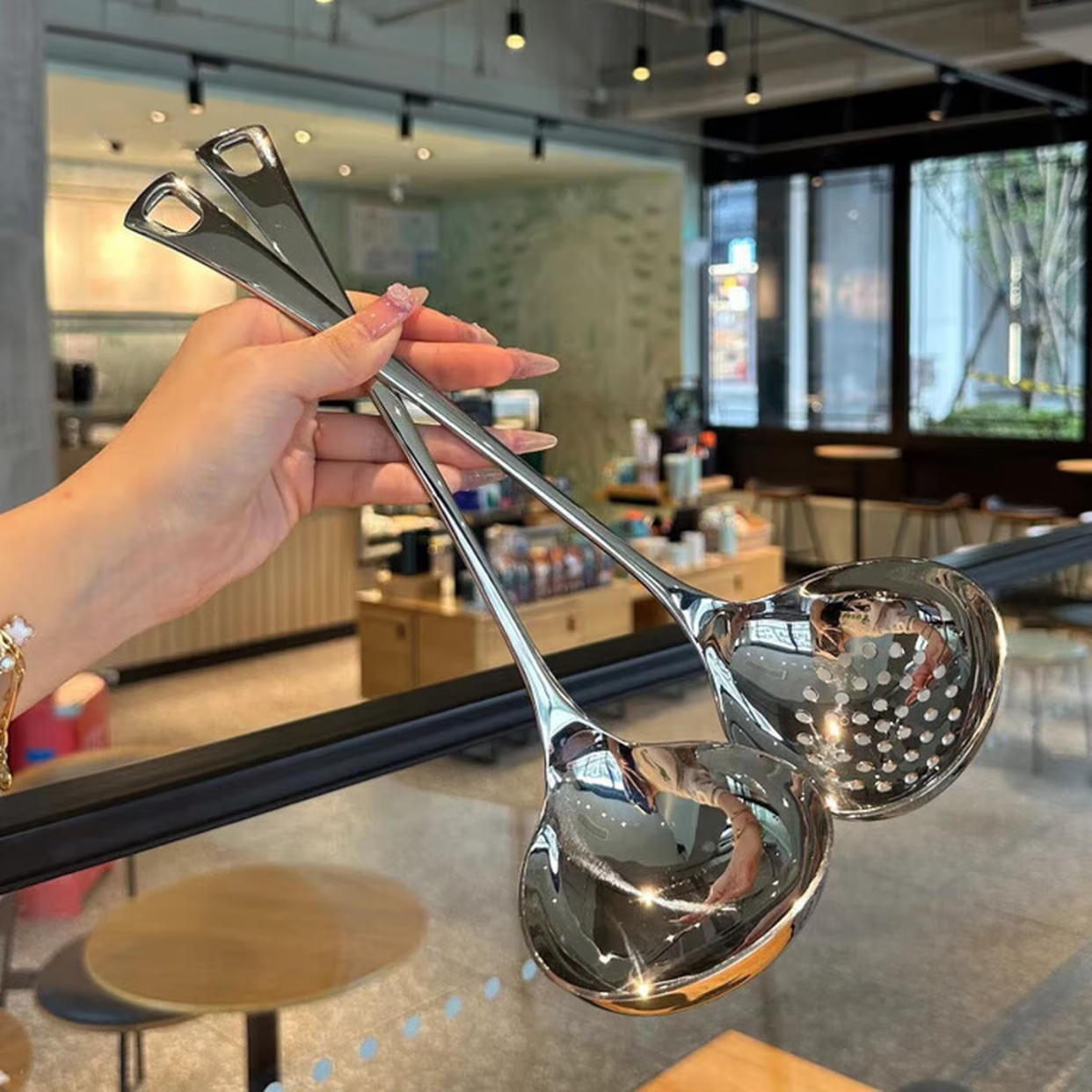 不锈钢汤壳汤漏网红长柄漏勺厨房盛汤粥勺家用小汤勺餐厅火锅 汤勺+漏勺