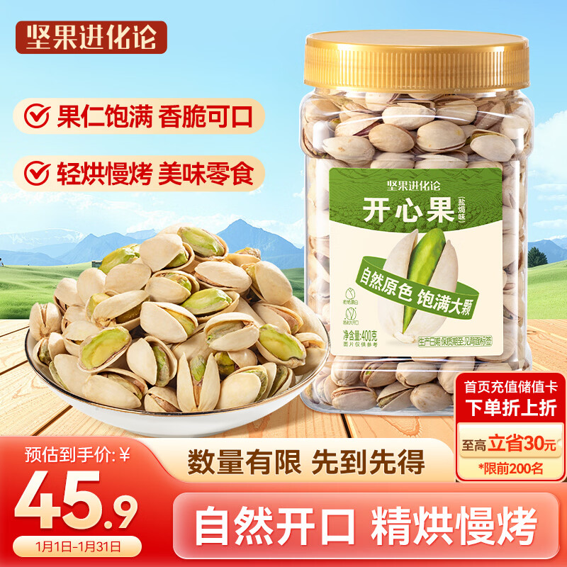 坚果进化论开心果400g罐装大颗粒原色坚果炒货孕妇解馋小零食