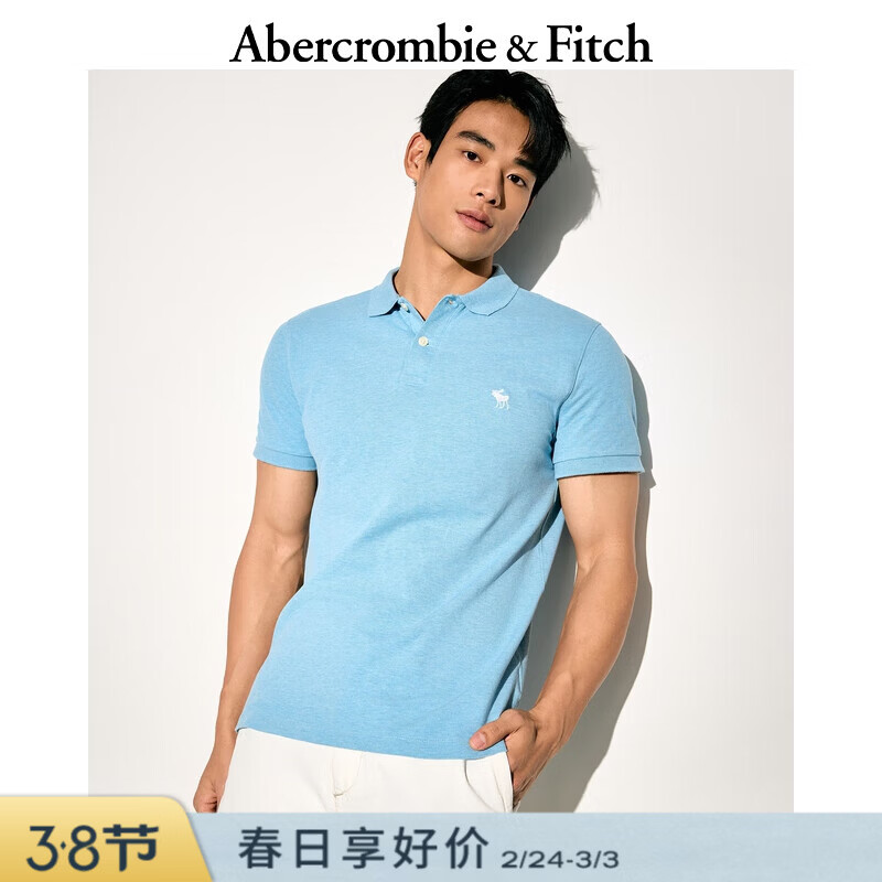 Abercrombie &amp; Fitch【经典POLO】小麋鹿图案男装25夏季美式通勤短袖T恤 天蓝色 M (180/100A)